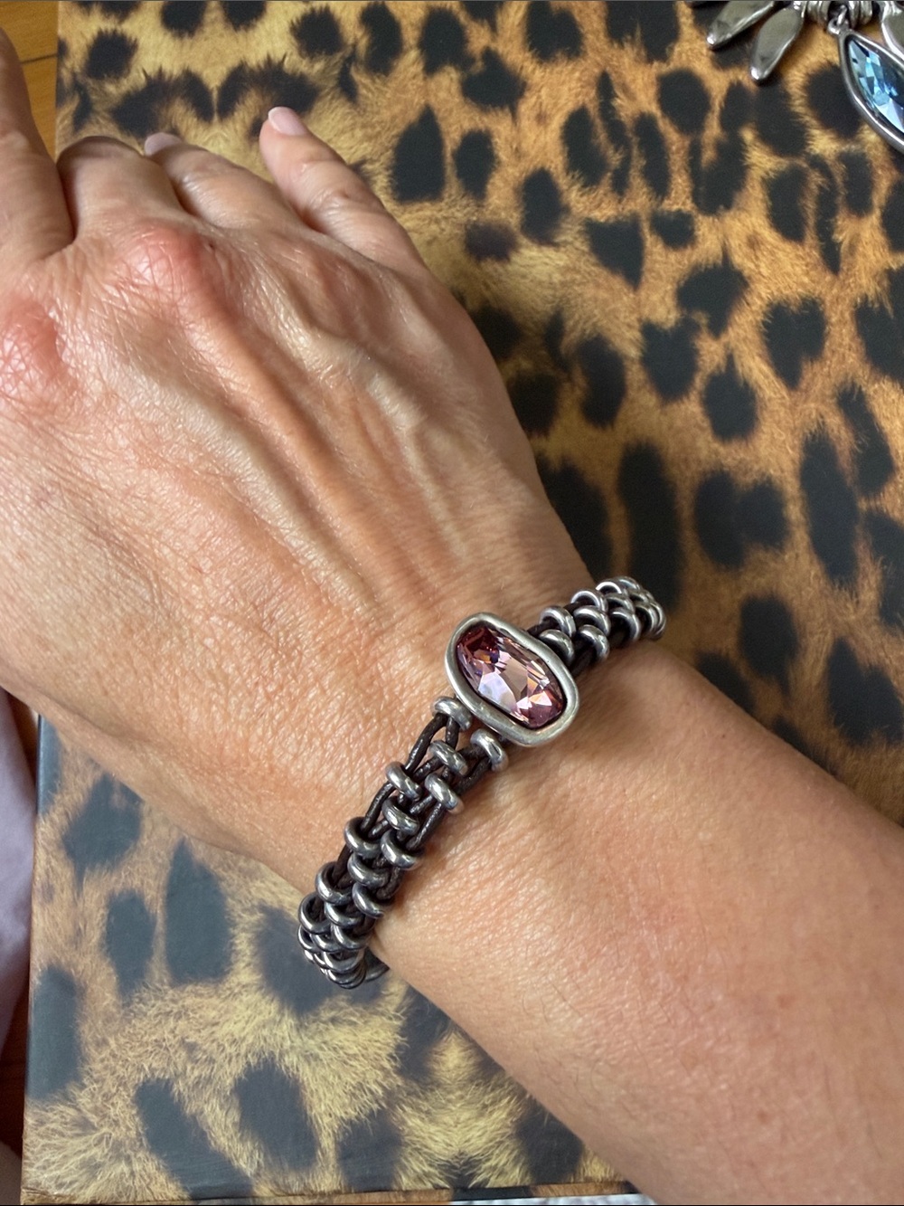 UNO de 50 Silver Bracelet with Pink Crystal